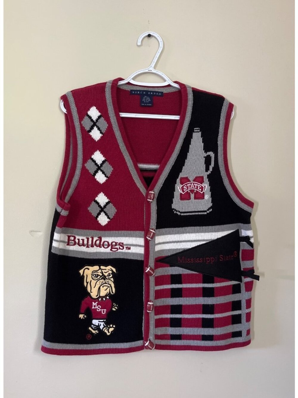 Birch Bros. Mens Large Vintage Mississippi State Bulldogs Knit Cardigan Sweater